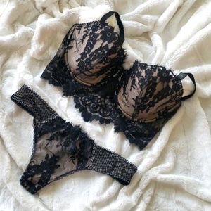 Black and beige bra top and thong! Super cute!
